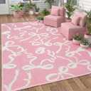 Nuanchu Outdoor Rug 5x8 ft Reversible Bow Plastic Straw Rugs, Light Pink and Beige Coquette Camping Carpet Patio Mat Indoor Outdoor Rv Mat for Valentine's Day Outside Beach Pool Patio Backyard Deck