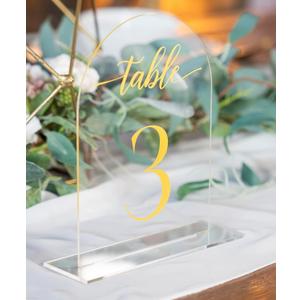 Arch Wedding Table Numbers 1-10 with Stands, Elegant Gold Number 5.5 x 7 Arch Acrylic Signs with Holders, Clear Acrylic Table Numbers for Wedding Reception, Anniversary, Party, Events
