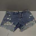 SOLY HUX Women's Ripped Raw Hem Jean Shorts High Waisted Straight Leg Denim Shorts Streetwear (Blue, L)