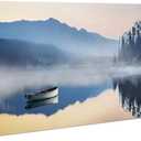 Lake Canvas Wall Art Decor: Nature Scene Picture Forest Mountain Scenery Print Boat Misty Landscape Scenic Artwork Painting for Bedroom Living Room Office Decorations 48 x 24 Inches
