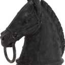 Deco 79 Polystone Horse Decorative Sculpture Antique Style Head Home Decor Statue with Hitching Post and Gold Accents, Accent Figurine 9" x 6" x 12", Black