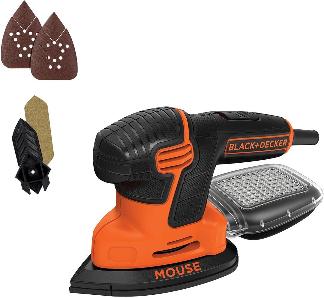 BLACK+DECKER Detail Sander, 1.2 Amp, 16,000 OPM, Compact Design, 3-Position Grip for Comfort, Includes Dust Collector, Corded (BDEMS600)