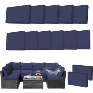14Pcs Stretch Patio Cushion Covers Replacement Outdoor Couch & Sofa Covers Waterproof UV-Resistant Slipcovers for Patio Furniture Cushion with Zipper, Blue