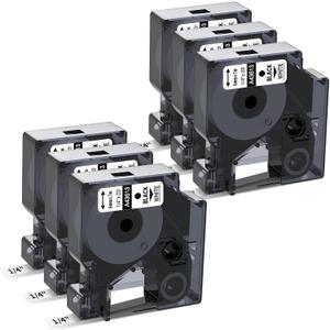 6-Pack Compatible Dymo 1/4 Inch 43613 D1 Label Tape Black on White 6mm Label Maker Refills S0720780 for DYMO LabelManager 160 280 360D 420P 450, 1/4 in x 23 Ft