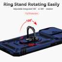Phone Case for iPhone 13 Pro with Camera Lens Cover HD Screen Protector,Military Grade Ring Car Mount Kickstand Hybrid Hard PC Soft TPU Shockproof Protective Blue