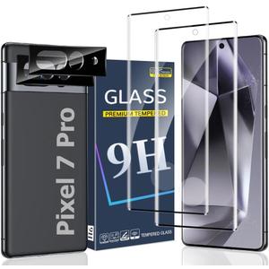 (2+2 Pack) Pixel 7 Pro Screen Protector and Camera Lens Protector, Tempered Glass, 9H Hardness, Easy Install No Bubbles, Support Ultrasonic Fingerprint Unlock, Suitable for Google Pixel 7 Pro 6.7Inch