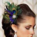 Yokawe Peacock Feather Hair Clip 1920s Fascinator with Rhinestone Flapper Prom Hair Accessories for Women