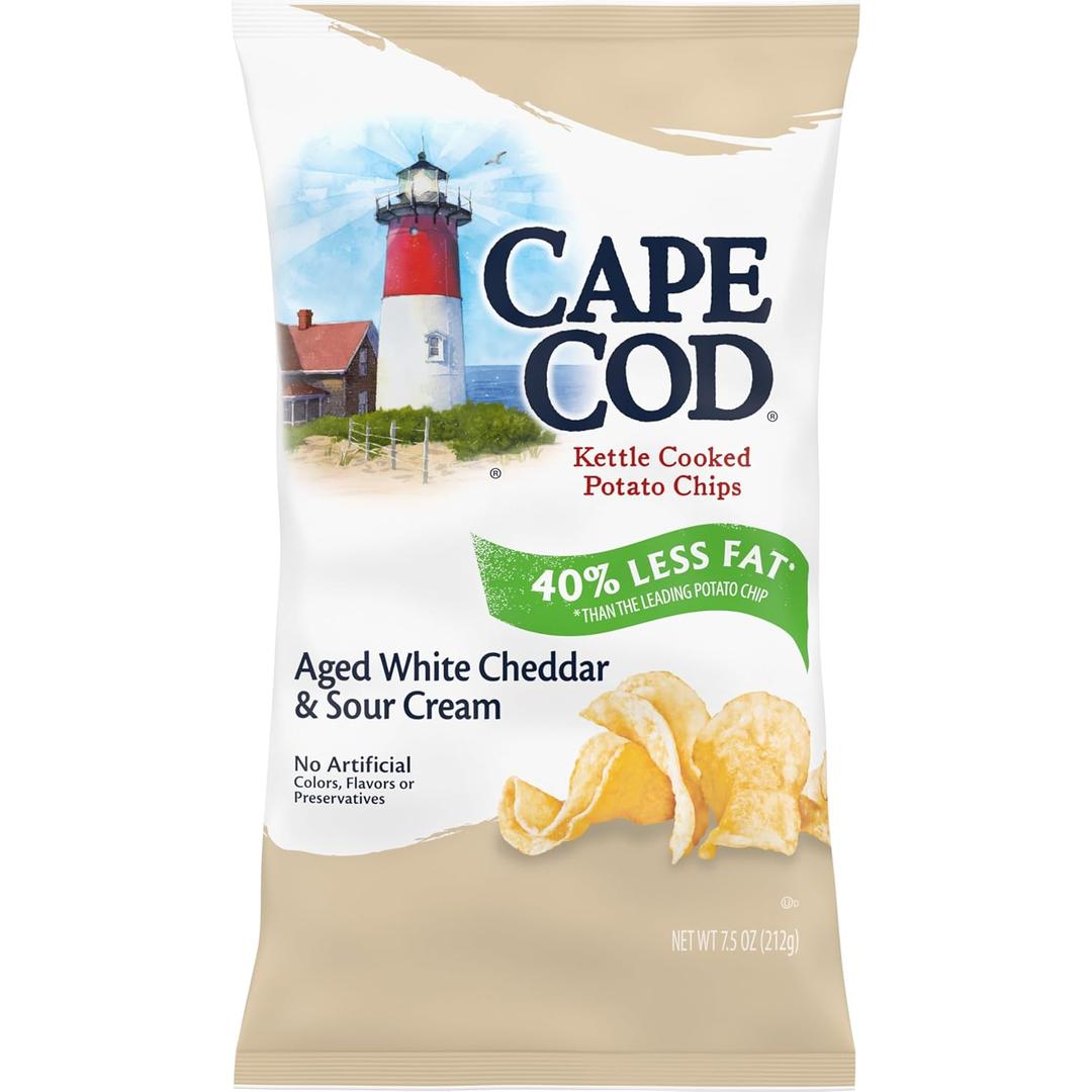 2 x Cape Cod Less Fat White Cheddar & Sour Cream Chips, 7.5 Oz Bag (EXP 01/10/26)