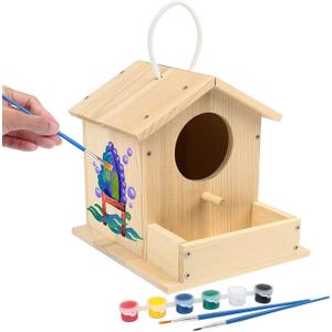 LotFancy Bird House Kit, DIY Wooden Birdhouse Kits, Arts and Crafts Painting Kits for Kids Ages 4+, Build and Paint, Including Paints & Brushes