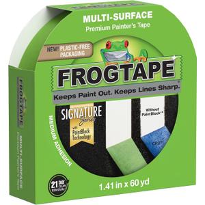 FrogTape Multi-Surface Painters Tape with PAINTBLOCK, 1.5 Inch Wide (1.41 In. x 60 Yds), Medium Adhesion, Green, 1 Roll (1358465)