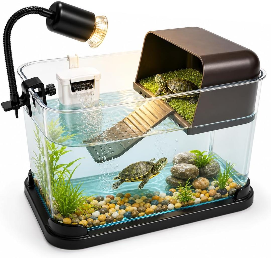 Turtle Tank Starter Kit, Durable PC Turtle Aquarium Kit (13.2 X 8 X 8.6IN)