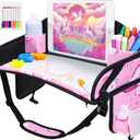 WENRENER Kids Travel Tray, Car Seat Tray for kids Travel, Toddler Road Trip Essentials With Drawing Kit, Toddler Lap Desk Organizer for Car, Carseat Table for Airplane (Dark Pink)