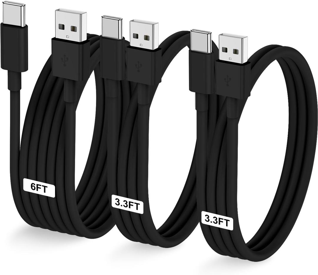 LOFPYE 3-Pack Black [3.3FT+3.3FT+6FT] USB A to USB C CableUSB to USB C Car Carplay Cable for iPhone 16 15 Pro Plus Pro Maxfor iPad Pro/Air/Minifor Samsung S24/S23/S22for MacBook Pro/Air and More