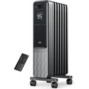 Dreo Oil Filled Radiator, Electric Radiant Heaters for indoor use Large Room with Remote Control, Child Lock, 4 Modes, Overheat & Tip-Over Protection, 24h Timer, Digital Thermostat, Quiet, 1500W (Space Grey)