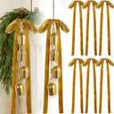 Suncalla 2 Pcs Christmas Cow Bells with 8 Pcs Khaki Velvet Bows Vintage Rustic Gold Bell with Hanging Rope Ornaments Ribbon Bows for Xmas Tree Wall Home Decor Wreath Garland Garden Indoor Outdoor