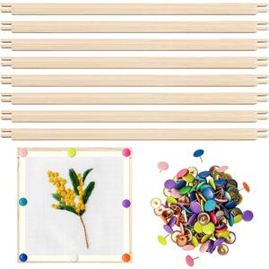 FSWCCK 8 Pcs 16" Stretcher Bars for Needlework with 100 Thumb Tacks, Wooden Canvas Stretcher Bars, Needlepoint Embroidery Stitch Frame Set for Women's Birthday Gifts, Crafts Art