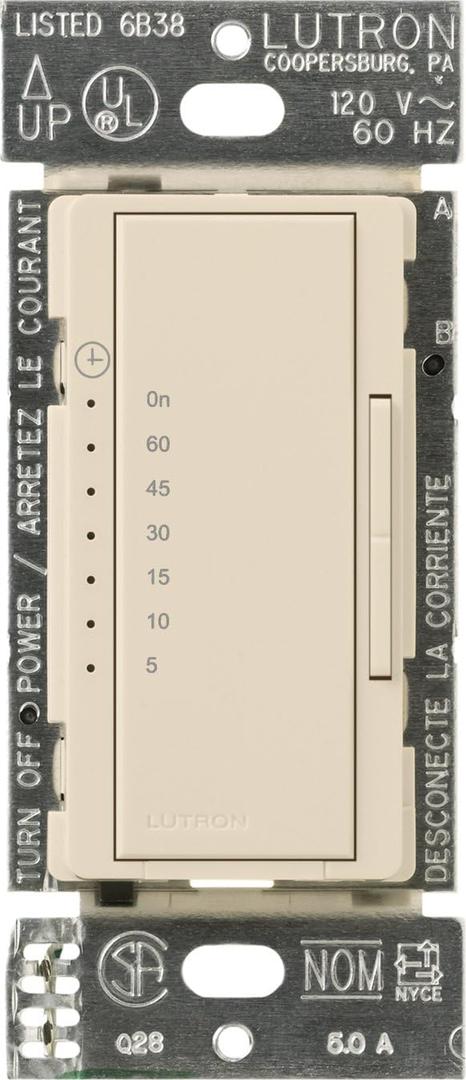 Lutron Maestro Countdown Timer Switch for Fans and Lights, 3A/150-Watt LED Bulbs, Single-Pole/Multi-Location | MA-T51MN-LA | Light Almond