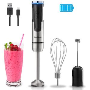 Liebe&Lecker Cordless Hand Blender, Immersion Blender Handheld USB Rechargeable 8 Variable Speeds with Whisk, Milk Frother Attachments, Portable Stick mixed for Milkshakes, Smoothies & Soups.