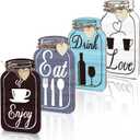Yalikop 4 Pcs Wooden Kitchen Wall Decor Mason Jar Shaped Eat Drink Enjoy Love Hanging Sign Rustic Home Decor for Farmhouse Dining Room, 8 x 5 Inch(Retro Style,Gray, White, Blue, Dark Brown)