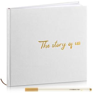 Colarr Hardcover Couples Scrapbook 144 Pages 8.7 x 8.7" Couples Photo Album Scrapbook Relationship Journal for Memory Book Gift for Wedding with 2 Markers(White,the Story of Us)