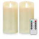 Flameless Battery Operated LED Candles 3D Wick with10key Button Remote Control 24-Hour Timer Set of 2 Electric Flickering Pillar Real Wax，Wedding, Party, Home Decoration