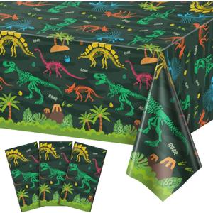 NatNarr 3 Pack Dinosaur Plastic Tablecloth, 54 X 108Inch Disposable Dinosaur Party Table Cloth for Rectangle Tables Waterproof Table Cover for Kids Birthday Party Supplies