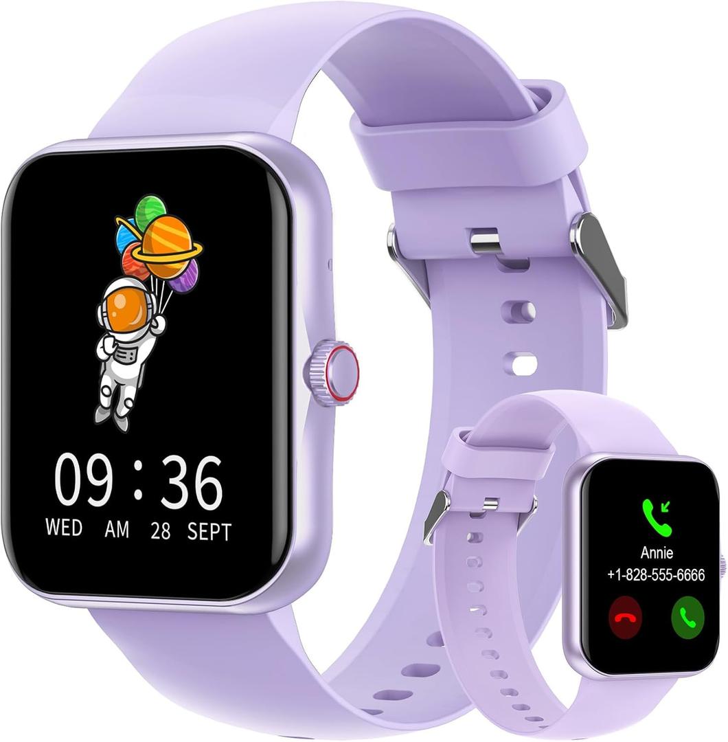 PTHTECHUS Smart Watch for Kids, 1.83" Fitness Tracker Smartwatch for young with Heart Rate/Sleep Monitor 37 Sports Modes Calorie Step Counter Phone Calls Siri Notifications for Android iPhone (Purple)