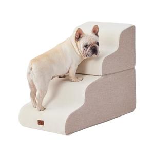 Beige Curved Dog Stairs Ramp for High Beds 22.8" H, 4-Step Dog Steps for Couch Sofa and Chair, Pet Stairs for Cats, Non-Slip Balanced Pet Steps