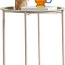 VECELO Side/End Table, Folding Round Metal Anti-Rust and Waterproof Outdoor or Indoor Tray for Living Room Bedroom Balcony and Office, 1 PCS, Grey