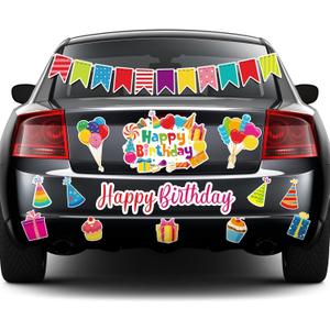 14 Pcs Birthday Car Decorations Door Decorations Birthday Banners Reflective Magnet Stickers Balloon Box Colorful Magnets for Car Refrigerator Door Metal Surface(Cake)