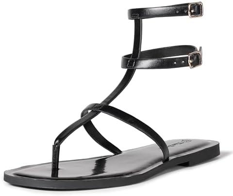 The Drop Women's Casper Gladiator Thong Ankle Sandal, Black, 7.5