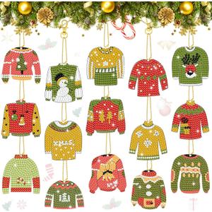 Remuuly 15 Pcs Christmas Ugly Sweater Diamond Painting Keychain 5d Double Sided Full Diamond Key Rings Painting Kits for Winter Christmas Hanging Ornaments for Crafts DIY Home Decor