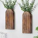 Wooden Wall Planter Vase Set of 2, Boho Hanging Planter for Indoor Plants & Flowers, Natural Wood Wall-Mounted Planters for Art Home Decor - Living Room, Bedroom, Bathroom, Patio (Brown)