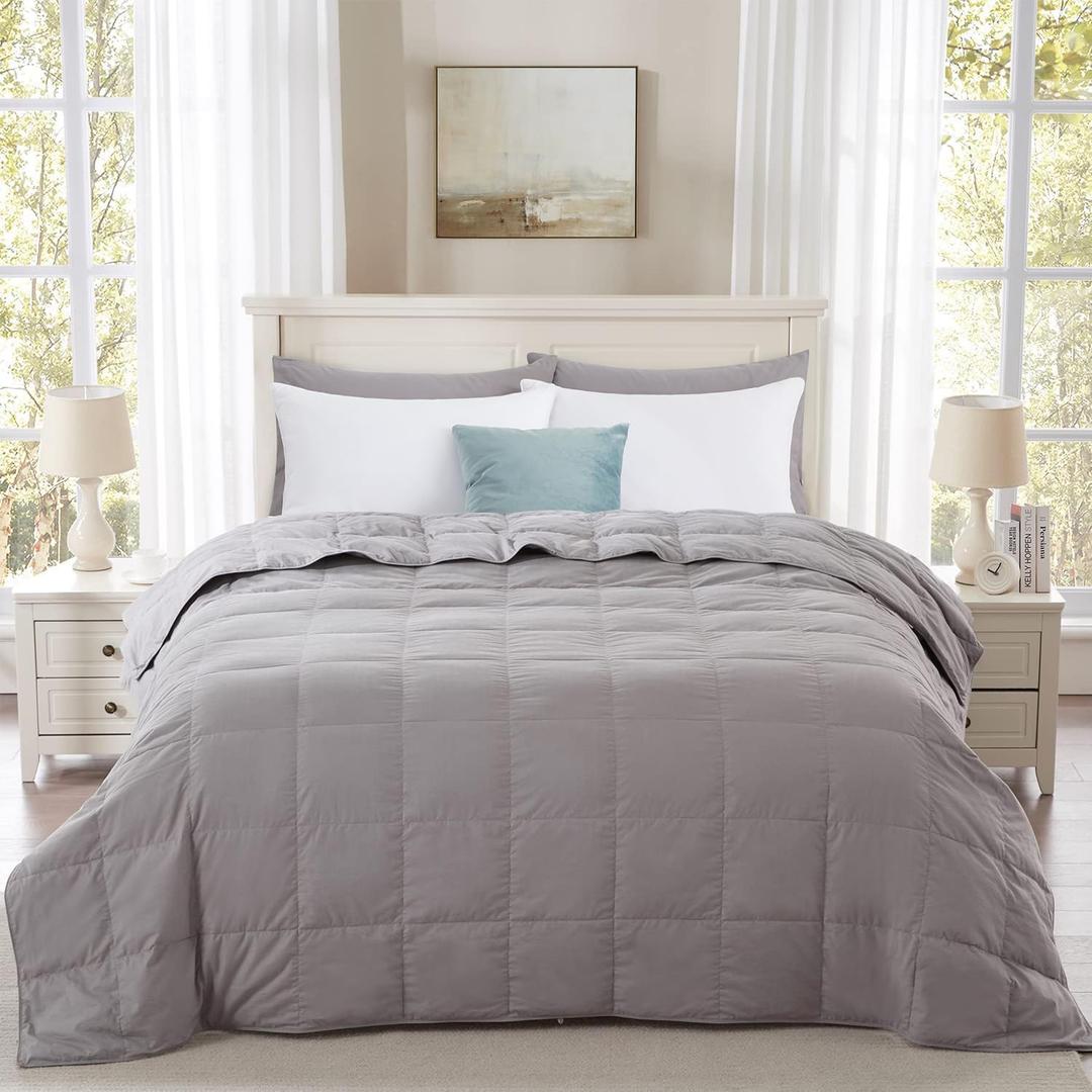 Globon Summer Down Blanket Queen Size, Extra Lightweight Comforter/Duvet Insert for Hot Sleepers, Noiseless & Extra Soft,10 Ounce Fill Weight, Grey