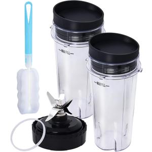 Replacement Parts Compatible with Nutri Ninja, Blender Blade 6 Fins and 2 Pcs 16oz Single Serve Blender Cup Set Compatible with Ninja BL660 BL740 BL770 BL780 BL771 BL772 BL773CO
