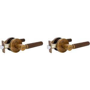 2 Pack Walnut Wood Privacy Door Lever - Reversible Keyless Locksets Door Handles for Interior Bedrooms&Bathrooms Room Door Lock Zinc Alloy Base (2 Pack, Aged Brass, Privacy)