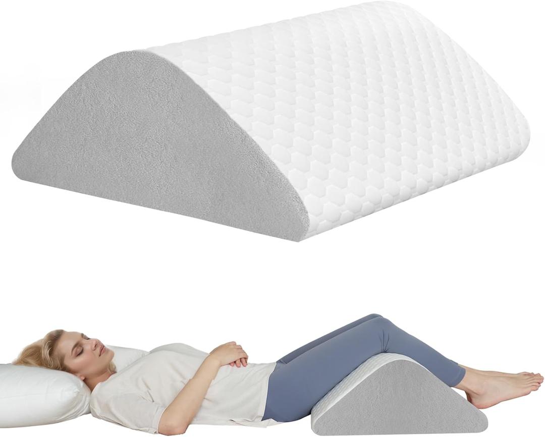 Knee Wedge Pillow for Back Sleeping, Leg Elevation for Post Surgery Recovery, 8" Triangle Leg Pillow with Removable Cover for Knee Support, Hip Back Pain Relief,Enhance Circulation, Gray