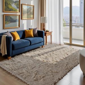 Fluffy Rug Shaggy Area Rug, Beige 4x6 Area Rugs for Bedroom, Small Bedside Rug, Soft Fluffy Shaggy Entryway Throw Rugs for Living Room Bedroom Kids Room Home Decor