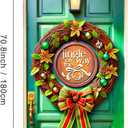 BlissYard Christmas Door Banner Set 35x71 Inch Jingle All The Way Christmas Wreath with Golden Poinsettias Green Baubles Red Bow Home Porch Decoration Jingle Phrase Theme Front Door Party Holiday