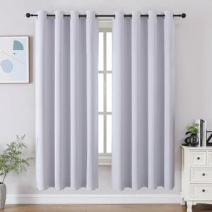 CUCRAF Grayish White Blackout Curtains 63 inch Length 2 Panels Set, Room Darkening Drapes for Living Room Bedroom, Thermal Insulated Light Blocking Grommet Window Curtain (W52 x L63 Inch)