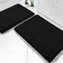 Yimobra Bathroom Rug Set 2-Piece, Soft Absorbent Quick-Dry Chenille Bath Mats, Machine-Washable, Bathroom Mats for Floor, Tub & Shower, Bath Rugs for Bathroom  32x20 + 24x17, Black