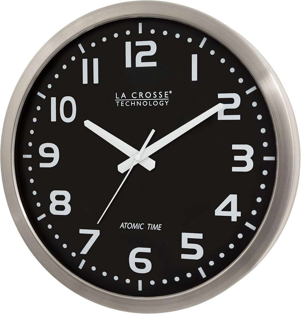 La Crosse Technology WT-3161BK 16 Inch Stainless Steel Atomic Clock, Analog, Silver