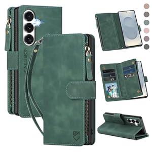 for Samsung Galaxy S25-Plus-Wallet Case: for Galaxy S24 Plus with RFID Blocking Card Slots (6 Cards) | Soft PU Leather Magnetic Snap Zipper Pocket Wrist Strap Protective Phone Cover - Brown