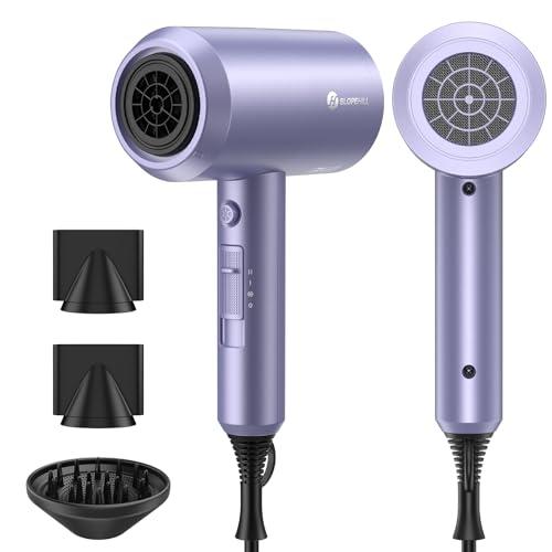 slopehill Professional Ionic Hair Dryer, Powerful 1800W Fast Drying Low Noise Blow Dryer with 2 Concentrator Nozzle 1 Diffuser Attachments for Home Salon Travel (Lavender)