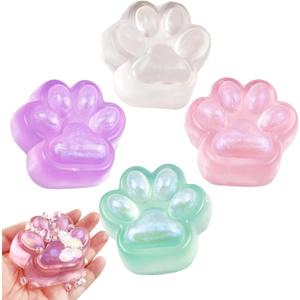Clear Squishy Cat Paw Toy, Squeeze Animal Paw Toys, Cute Kawaii Squishies Sticky Cat Paw Stress Relief Ball,Jelly Kitty Paw Fidget Toys, Novelty Sensory Toys Suitable for Adults Kids(4 Pcs)