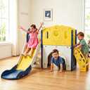 8 in 1 Toddler Playset Toddler Slide and Climber Playset, L-Shaped Kids Slide with Basketball Hoop, Telescope & Storage, Sturdy Indoor Outdoor Playground, for Boys Girls 1-3+, Style B