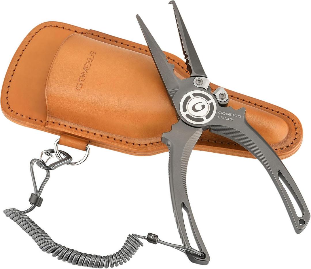 Gomexus Titanium Fishing Pliers 7.5'' with Side Cutters, Lanyard & Leather Sheath, Never Rust Hook Remover, Saltwater Resistant, Inshore & Nearshore Fishing (Split Ring Nose, 7.5 INCHS) Gomexus Titanium Fishing Pliers 7.5'' with Side Cutters, Lanyard & Leather Sheath, Never Rust Hook Remover, Saltwater Resistant, Inshore & Nearshore Fishing (Split Ring Nose, 7.5 INCHS)
