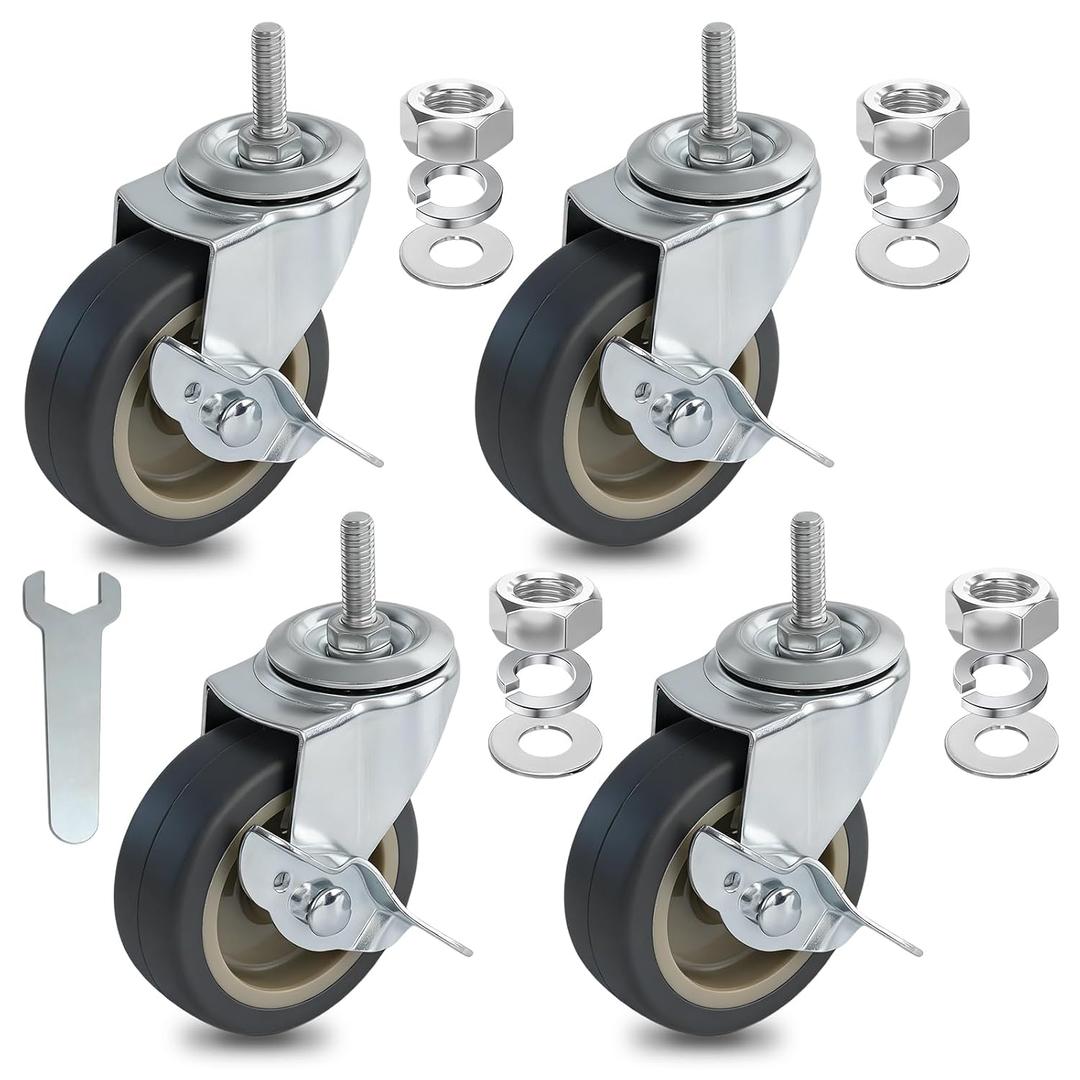 AAGUT 3 Inch TPR Stem Casters, Standard US 5/16"-18 x 1 Threaded Stem Castors, Locking Swivel Replacement for Furniture, Workbench Set of 4