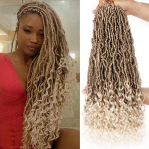 Leeven 18 Inch 7 Packs Goddess Faux Locs Crochet Hair Ombre Blonde Soft Locs Crochet Braids Hair With Curly Ends 27613# Synthetic Bohemian Locs Braiding Hair for Women 12 Strands/Pack