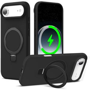 ZHK Liquid Silicone Designed for iPhone Air Case with Magnet Stand, [Precise Camera Lens Protection][Mil-Grade Drop Shockproof][Soft Anti-Scratch Microfiber Lining] Slim Fit Cover, Black (iPhone Air 6.5 inch)